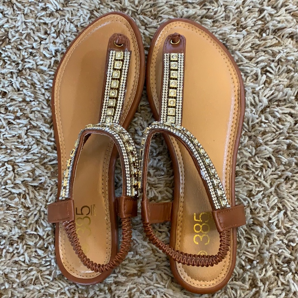 Brown bling sandals by 385 Fifth